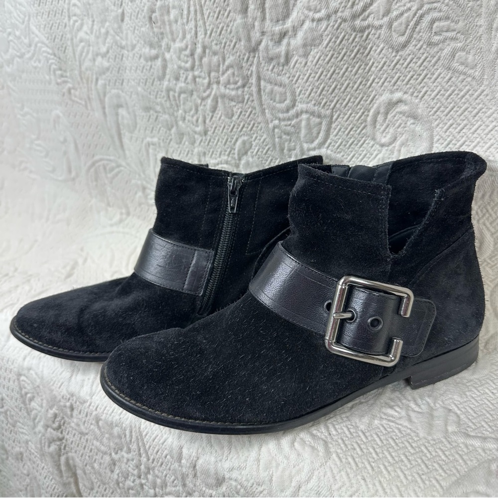 Paul Green Black Suede Ankle Booties w/Leather Buckles